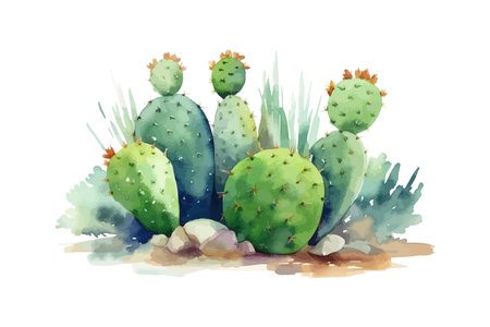 Watercolor cactus texture elegant silhouette. Vector illustration design.のイラスト素材