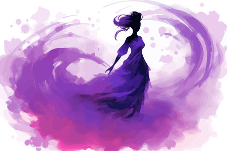 Silhouette of a girl on a violet background. Vector illustration design.のイラスト素材