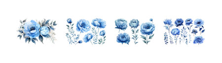 Watercolor blue peony clipart for graphic resources. Vector illustration design.のイラスト素材
