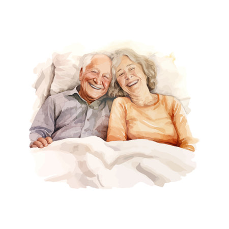 Elderly couple in bed watercolor. Vector illustration design.のイラスト素材