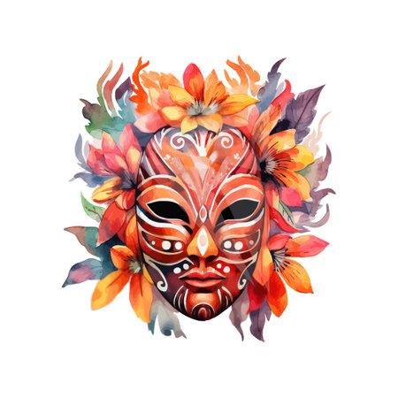 African mask with flowers watercolor. Vector illustration design.のイラスト素材