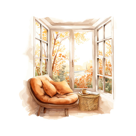 Window seat watercolor. Vector illustration design.のイラスト素材