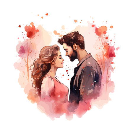 Romantic love with man and woman watercolor. Vector illustration design.のイラスト素材