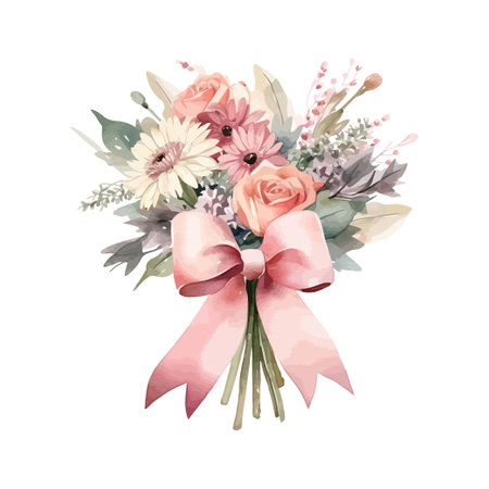 Flower bouquet with a bow watercolor. Vector illustration design.のイラスト素材