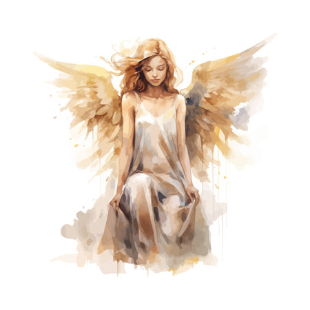 Female angel watercolor. Vector illustration design.のイラスト素材
