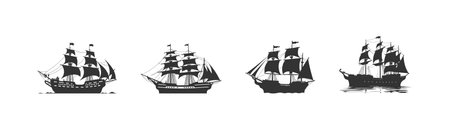 Ship black silhouette set. Vector illustration design.