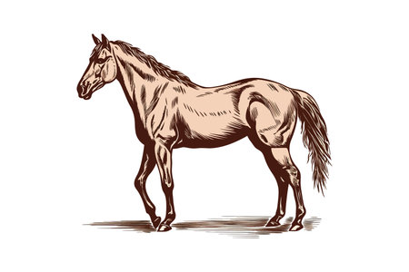 Horse Standing Hand Drawn Sketch Woodcut Style. Vector illustration design.のイラスト素材