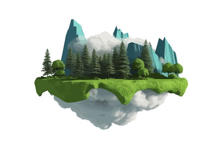 Flying land with beautiful landscape green grass. Vector illustration design.のイラスト素材