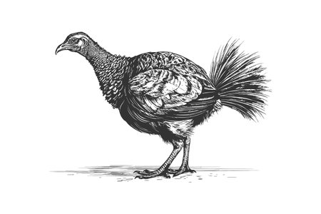 Turkey Bird Standing Side View Sketch Hand Drawn. Vector illustration design.のイラスト素材