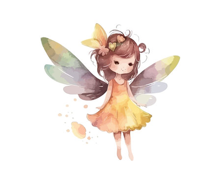 Little fairy cartoon in watercolor. Vector illustration design.のイラスト素材