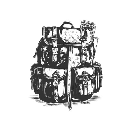 Vintage backpack sketch hand drawn. Vector illustration design.のイラスト素材