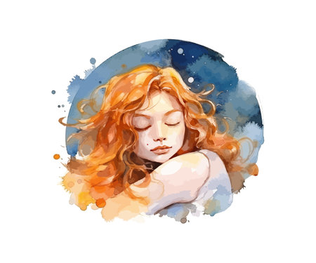 Watercolor sleeping girl. Vector illustration design.のイラスト素材