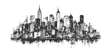 Big city silhouette sketch hand drawn in doodle. Vector illustration design.のイラスト素材