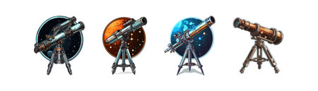 Realistic metal telescope sticker without background. Vector illustration design.のイラスト素材