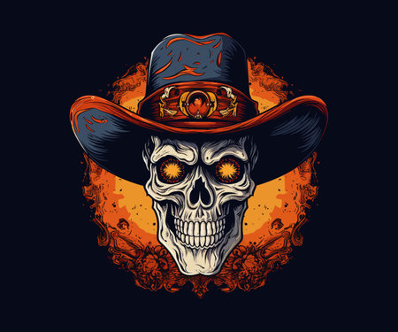 Skull in a cowboy hat. Vector illustration design.のイラスト素材