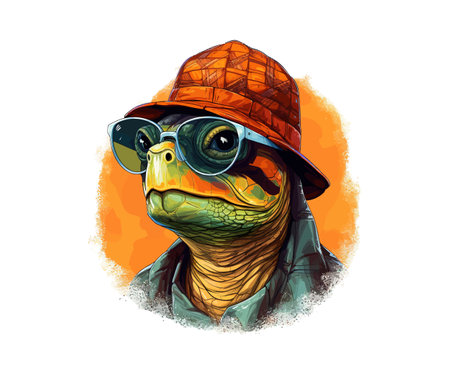 Turtle in a Hipster Hat and with glasses. Vector illustration design.のイラスト素材
