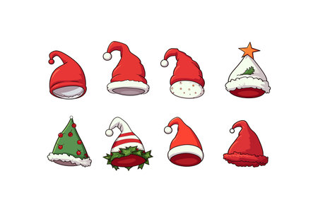 Doodle set of red santa hats. New Year red hat. Vector illustration design.のイラスト素材