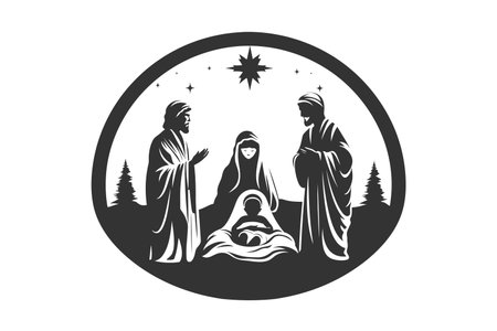 Baby Jesus and three kings Minimalist stencil. Vector illustration design.のイラスト素材