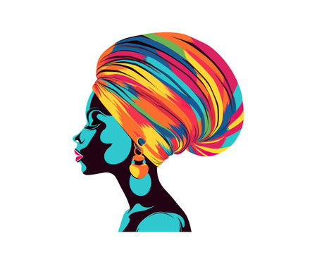 African Woman silhouette with bright multicolored. Vector illustration design.のイラスト素材