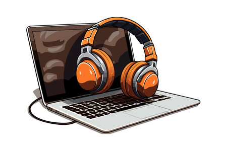 Laptop smartphone and headphone cartoon sticker. Vector illustration design.のイラスト素材