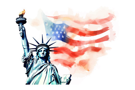 Statue of Liberty. New York landmark. American symbol. Watercolor. Vector illustration design.のイラスト素材