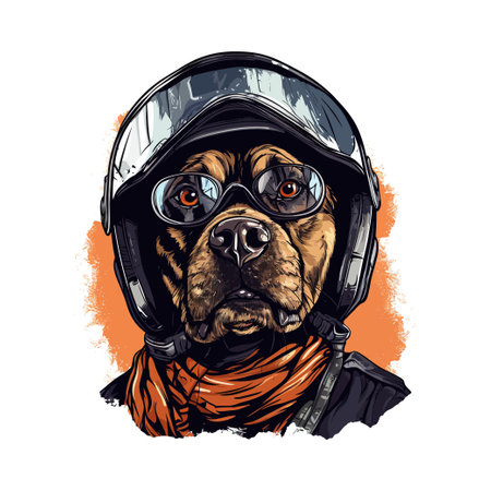 Portrait of a dog wearing the retro motorcyclist helmet. Vector illustration design.のイラスト素材