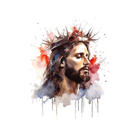 Jesus crowned with thorns watercolor. Vector illustration design.のイラスト素材