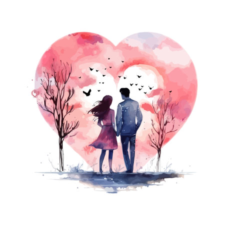 Romantic love with man and woman watercolor. Vector illustration design.のイラスト素材