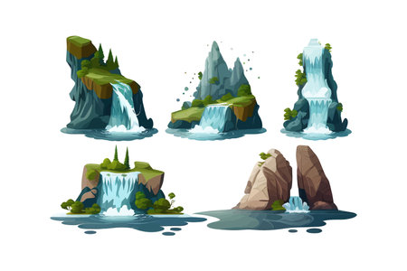 Cartoon waterfall set. Vector illustration design.のイラスト素材
