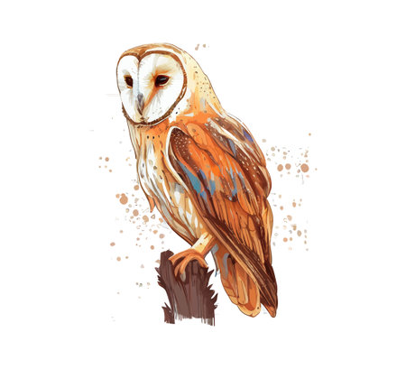 Barn owl. Sketch graphic portrait of an owl. Vector illustration design.のイラスト素材