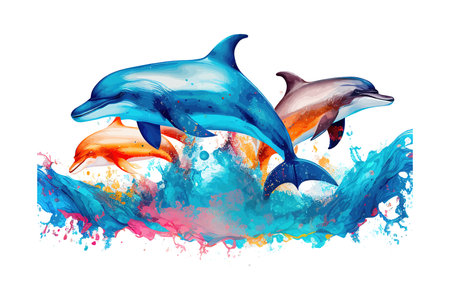 Dolphins swim in he sea.Colorful summer template. Vector illustration design.のイラスト素材
