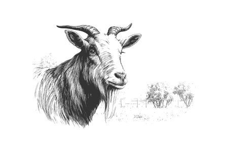 Farm goat portrait and drawn sketch Farm cattle. Vector illustration design.のイラスト素材