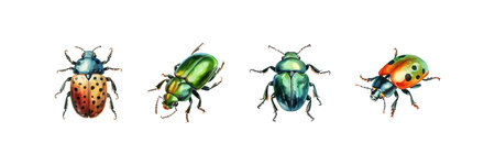 Watercolor beetle set. Vector illustration design.