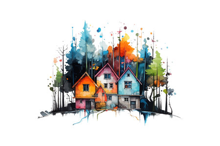 Color forest and house. Vector illustration design.のイラスト素材
