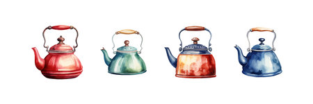 Watercolor teapot set. Vector illustration design.のイラスト素材