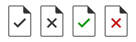 Check and cross mark documents icon. Positive and negative permision illustration symbol. Sign form, file vector.のイラスト素材