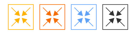 Exit full screen icon. Yellow, orange, blue, black decrease size mark illustration symbol. Sign minimize vector.のイラスト素材
