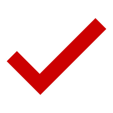 Red check mark icon. Positive choice illustration symbol. Sign app button.