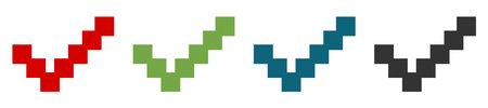 Pixel art 8bit check mark icon. Colored positive choice illustration symbol. Sign app button vector.