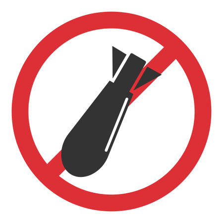 No air bomb icon. Stop nuclear war illustration symbol. Sign atom rocket vector.のイラスト素材