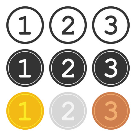 Gold, silver, bronze medals icon. 1st 2nd and 3rd place award illustration symbol. Sign prize vector.のイラスト素材