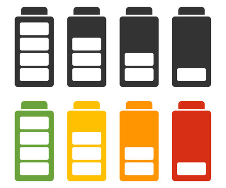 Battery icon set. Level energy illustration symbol. Sign charger smartphone vector.