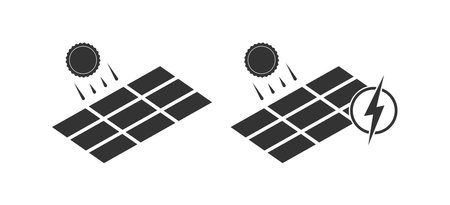 Solar panels icon. Electricity sun energy illustration symbol. Sign lightning bolt vector.のイラスト素材