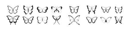 Butterfly icon set. Winged gorgeous animal illustration symbol. Sign butterflies vector flat.のイラスト素材