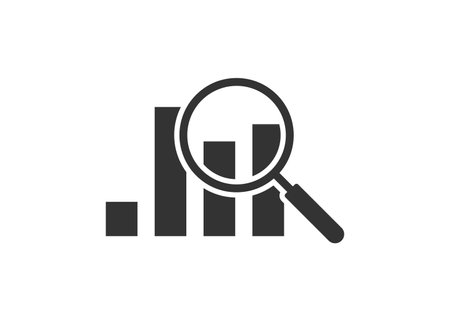 Magnifier and graph icon. Research illustration symbol. Sign bussines verification vector flat.のイラスト素材