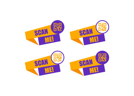 Qr code scan icon set. Qr code origami sticker illustration symbol. Sign scanner code vector flat.のイラスト素材