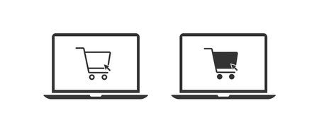 Online shopping on laptop icon. Buy and laptop illustration symbol. Sign purchase vector flat.のイラスト素材