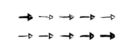 Hand drawn arrows icon set. Brush paint arrow black illustration symbol. Sign grunge dirt arrow...