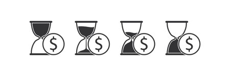 Hourglass with dollar outline icon set. Invest money illustration symbol. Deposit vector design.