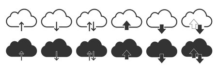 Upload download cloud icon. Downloand file and send file illustration symbol. Sign save, load...